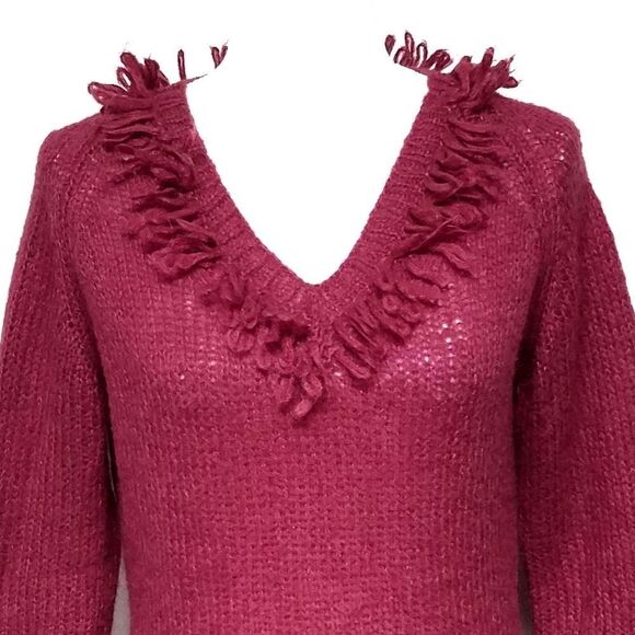 Anthropologie Moth Maroon Mohair Fringe Sweater - Picture 3 of 8